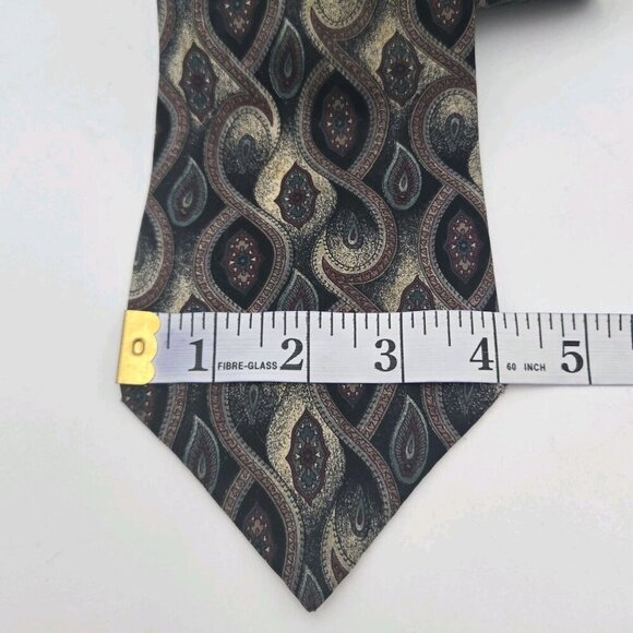 Tailors Row Finery Mens Necktie Tie Silk Paisley Wide 4 X 59 in Brown Blue NWT - Picture 2 of 7